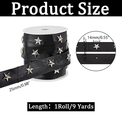 9 Yards Brass Star Stud Black PU Leather Trimmings FIND-AR0004-71-1