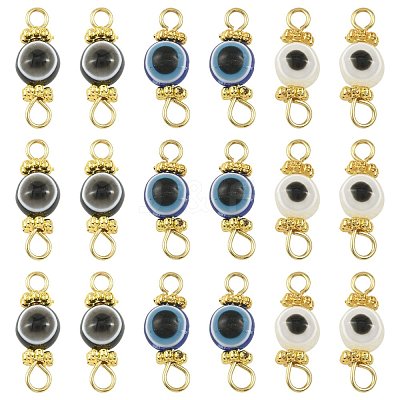 20Pcs Resin Evil Eye Round Bead with 304 Stainless Steel Connector Charms PALLOY-FS00071-02-1