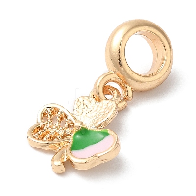 Rack Plating Alloy Green & Pink Enamel European Dangle Charms PALLOY-S189-12G-1