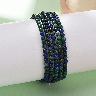 Natural Chrysocolla and Lapis Lazuli(Dyed) Round Bead Stretch Bracelets BJEW-L594-B04-1