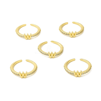 Clear Cubic Zirconia Initial Letter Open Cuff Ring RJEW-H120-09G-W-1