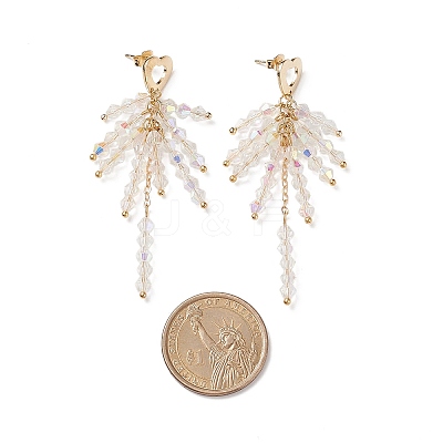 Clear Glass Beaded Tassel Dangle Stud Earrings EJEW-TA00160-1