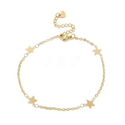 PVD Vacuum Plating 304 Stainless Steel Star Link Anklet with Cable Chains for Women STAS-E001-20G-1
