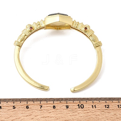 Hexagon Brass Pave Natural Labradorite & Cubic Zirconia Cuff Bangles for Women BJEW-Z172-01G-07-1