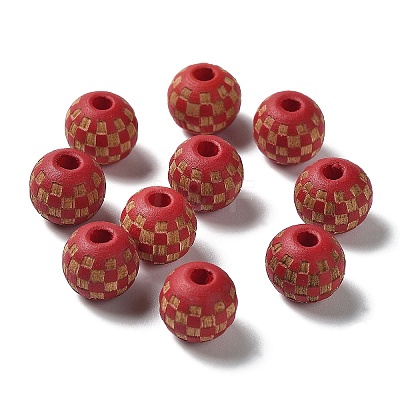 Wood Laser Engraved Tartan Beads WOOD-I011-01A-03-1