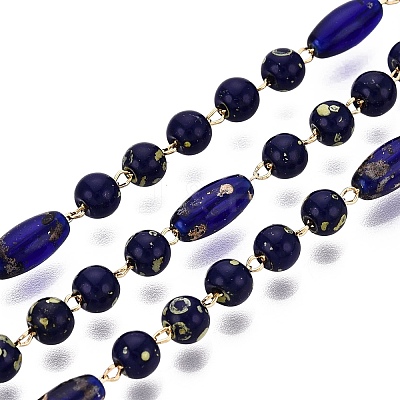Picasso Style Handmade Brass & Glass Beaded Link Chains CHC-Q021-07A-G-1