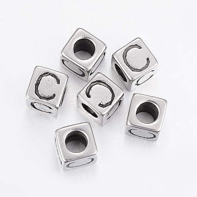 304 Stainless Steel Large Hole Letter European Beads STAS-H428-01AS-C-1