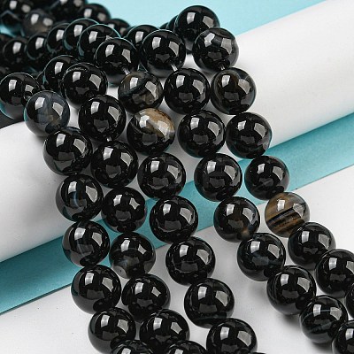 Natural Black Agate Beads Strands G-G391-10mm-01-1