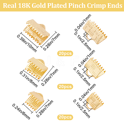 60Pcs 3 Size Long-Lasting Plated Brass Ribbon Ends KK-BBC0008-38-1