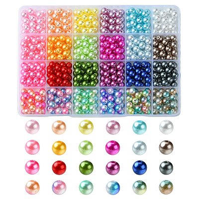 24Colors Rainbow ABS Plastic Imitation Pearl Beads OACR-YW0001-75-1