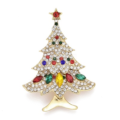 Colorful Christmas Tree Rhinestone Brooch JEWB-A004-19G-1
