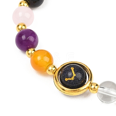 12 Zodiac Sign Natural Black Obsidian Round Beads Stretch Bracelets for Men Women WG228FC-09-1