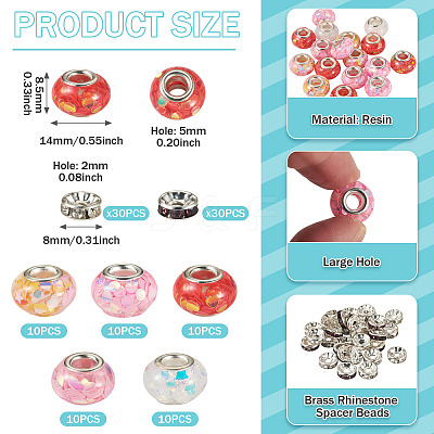 50Pcs 5 Colors Transparent Resin Rondelle European Beads RESI-TA0005-63B-1