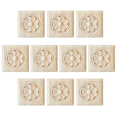 Square Wood Carved Floral Decorative Blocks WOOD-WH0124-160A-1
