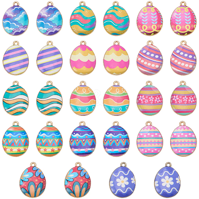 28Pcs 14 Colors Printed Alloy Pendants ENAM-BM0001-31-1
