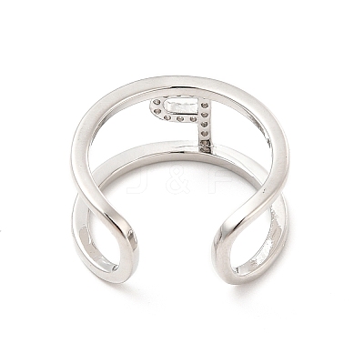 Clear Cubic Zirconia Initial Letter Open Cuff Ring RJEW-A012-01P-P-1