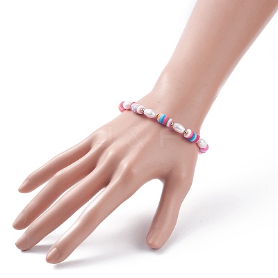 Natural Pearl & Polymer Clay Beaded Bracelet BJEW-TA00084-1