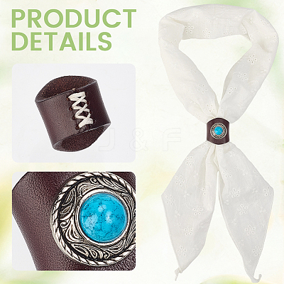 2Pcs 2 Colors Leather & Alloy & Synthetic Turquoise Scarf Clips AJEW-CL0005-24A-1