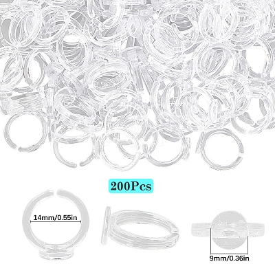 200Pcs Transparent Acrylic Open Cuff Ring Components TACR-SC0001-22-1