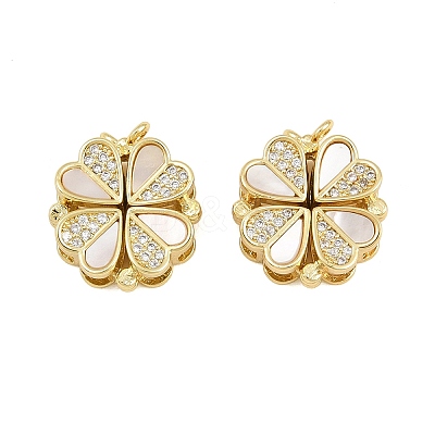 Brass Micro Pave Clear Cubic Zirconia and Natural Shell Connector Charms SH-CBA3723-01G-1