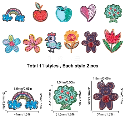 22Pcs 11 Style Transparent Acrylic Pendants KY-SC0001-49-1