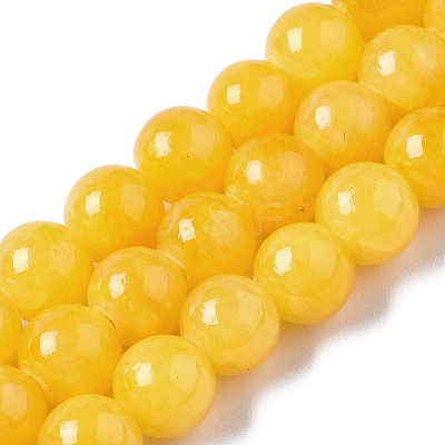 Natural Dyed Yellow Jade Gemstone Bead Strands G-R271-6mm-Y07-1