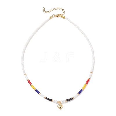 Valentine's Day 304 Stainless Steel Heart Pendant Glass Seed Beaded Necklaces for Women NJEW-MZ00146-01-1