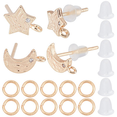 16Pcs 2 Style Brass Stud Earring Findings KK-CN0001-89-1