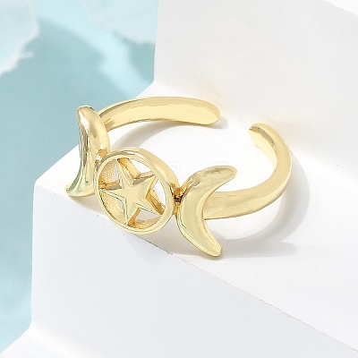 Brass Open Cuff Rings for Women RJEW-K322-01G-1