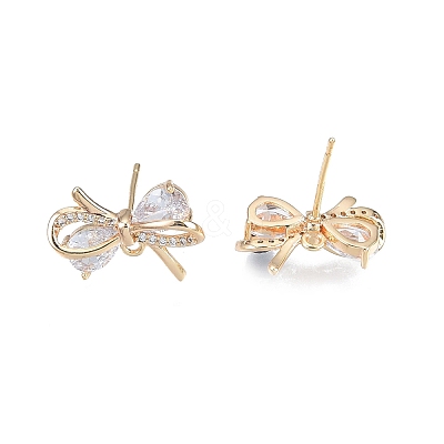 Brass Micro Pave Clear Cubic Zirconia Stud Earring Findings X-KK-T062-246G-1
