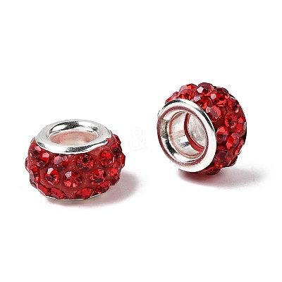 Polymer Clay Rhinestone European Large Hole Beads with Silver Color Plated Brass Cores FPDL-R002-06-1