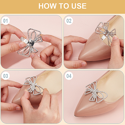 4Pcs 2 Colors Bowknot Alloy Rhinestone Shoe Decorations FIND-CP0002-23-1