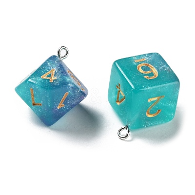 7 Styles Transparent Resin Polyhedral Dice Pendants Set RESI-A029-01Q-1