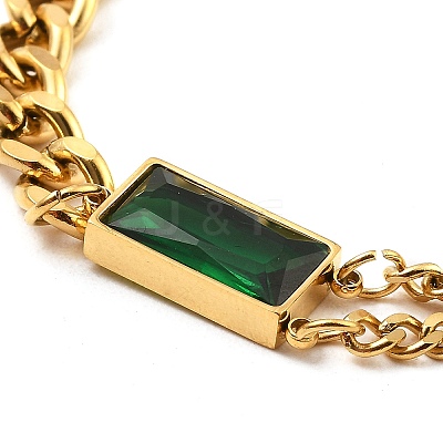 Cubic Zirconia Rectangle Link Bracelet with 304 Stainless Steel Curb Chains BJEW-Z015-01G-1