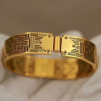 304 Stainless Steel Hollow Geometric Hinged Cuff Bangles for Women WG16A84-01-1