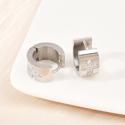 304 Stainless Steel Micro Pave Clear Cubic Zirconia Hoop Earrings EJEW-G457-03P-1