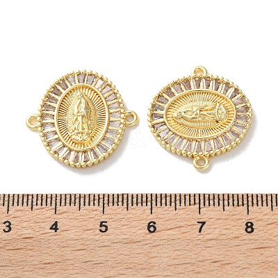 Rack Plating Brass Cubic Zirconia Virgin Mary Oval Connector Charms KK-C084-35A-G-1