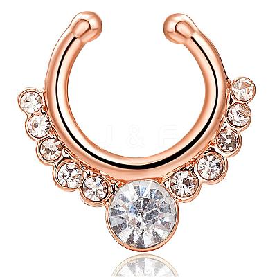 Personality Brass Cubic Zirconia Clip-on Nose Septum Rings AJEW-EE0002-001G-01-1
