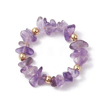 Natural Mixed Gemstone Chips Beaded Stretch Ring RJEW-JR00646-1