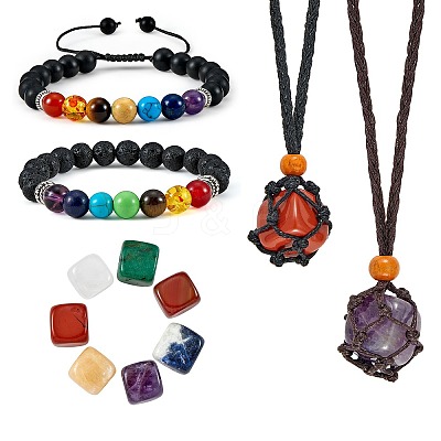3Pcs 3 Style Natural Mixed Stone Beads Stretch Bracelets Set DIY-SZ0007-03-1