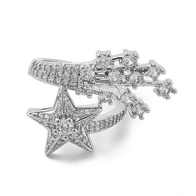 Brass Micro Pave Clear Cubic Zirconia Open Cuff Rings for Women RJEW-S402-06P-1