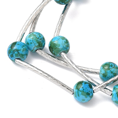 Round Synthetic Turquoise Beads Multi-strand Bracelets for Women BJEW-JB12335-02-1