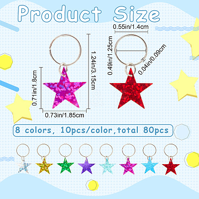 80Pcs 8 Colors Plastic Sequins Star Hair Braid Pendant KY-CP0001-02-1