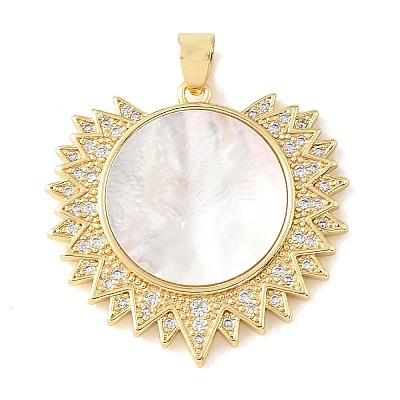 Brass Micro Pave Clear Cubic Zirconia & Natural White Shell Pendants CU-CBA6938-08G-01-1
