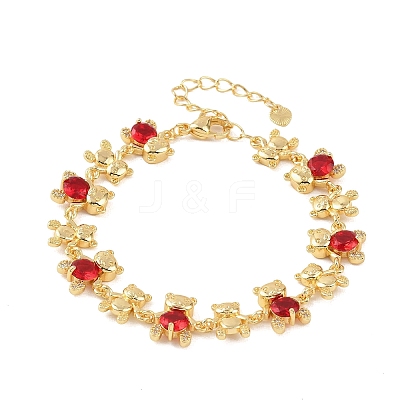 Bear Brass Micro Pave Cubic Zirconia Link Chain Bracelets for Women BJEW-K248-05G-06-1