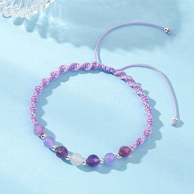 Natural White Moonstone & Malaysia Jade & Striped Agate & Amethyst Round Beads Braided Bead Bracelets for Women BJEW-JB12917-02-1