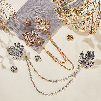2Pcs 2 Colors Double Maple Leaf Hanging Chain Brooch JEWB-GO0001-03-1
