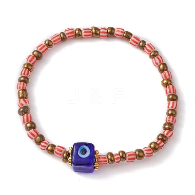 Evil Eye Lampwork & Glass Seed Beaded Stretch Bracelet BJEW-JB09528-1