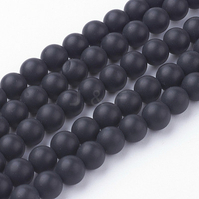 Natural Black Agate Bead Strands G-G735-60F-6mm-A-1