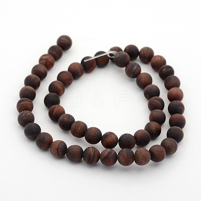 Frosted Natural Tiger Eye Round Bead Strands G-M272-16-4mm-1